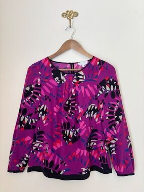 Anna Thomas Purple Geometric Print Italian Silk Blouse Sz 8 Maximalist L